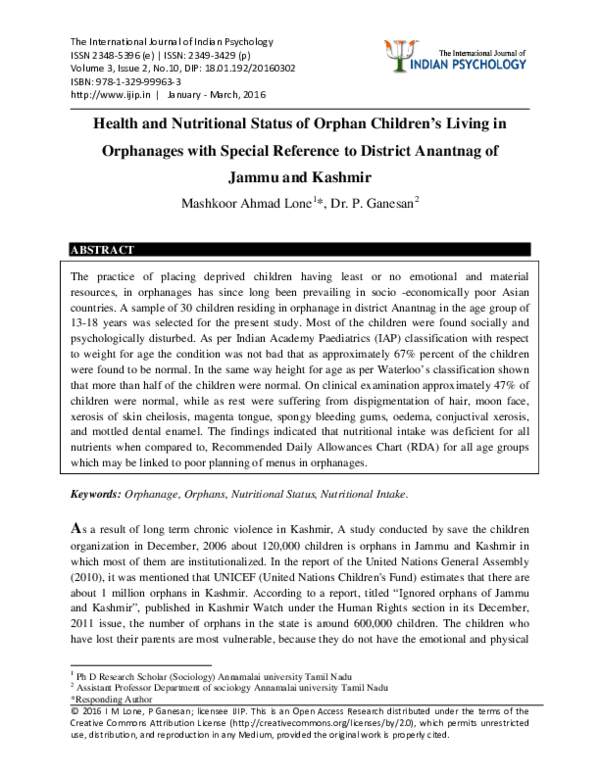 (PDF) Health and Nutritional Status of Orphan Children’s Living in ...