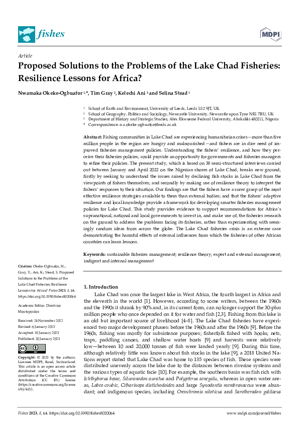 (PDF) Proposed Solutions to the Problems of the Lake Chad Fisheries ...