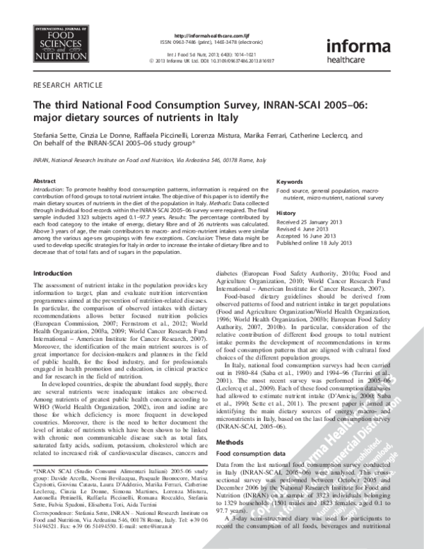 (PDF) The third National Food Consumption Survey, INRAN-SCAI 2005–06 ...