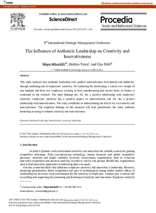 (PDF) The Influence of Authentic Leadership on Creativity and ...