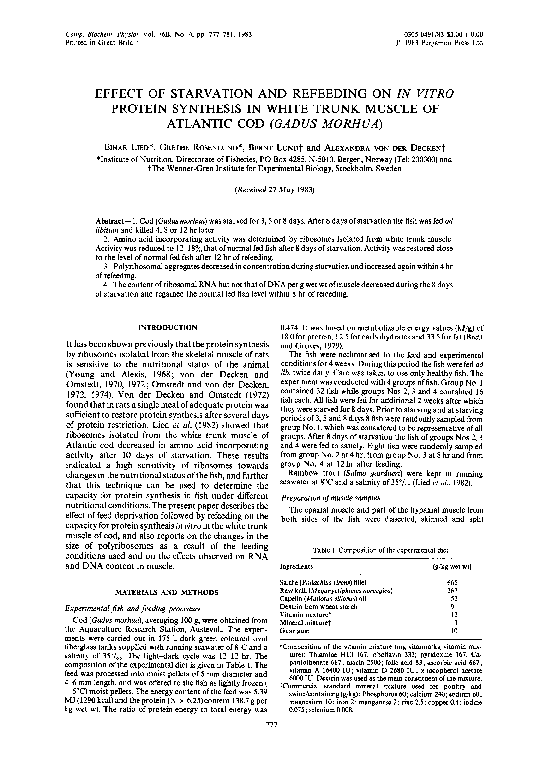 (PDF) Effect of starvation and refeeding on in vitro protein synthesis ...