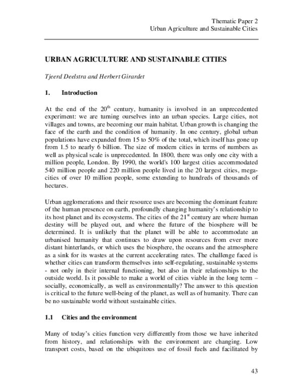 (PDF) Urban agriculture and sustainable cities