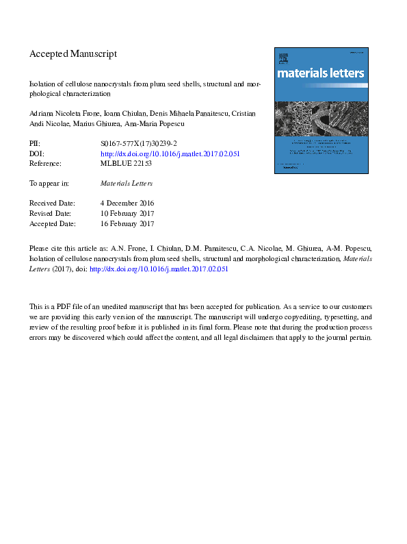 (PDF) Isolation of cellulose nanocrystals from plum seed shells ...