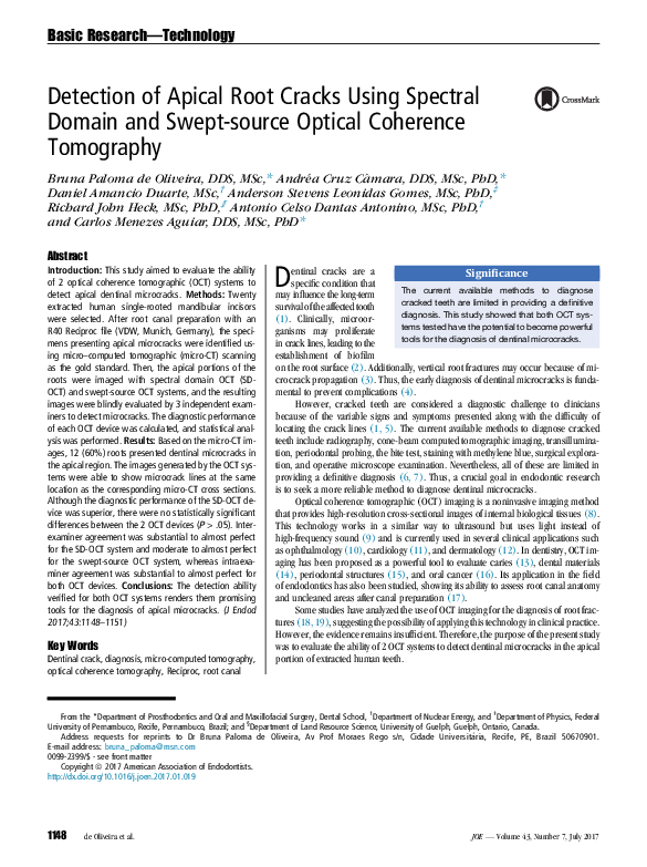 (PDF) Detection of Apical Root Cracks Using Spectral Domain and Swept ...