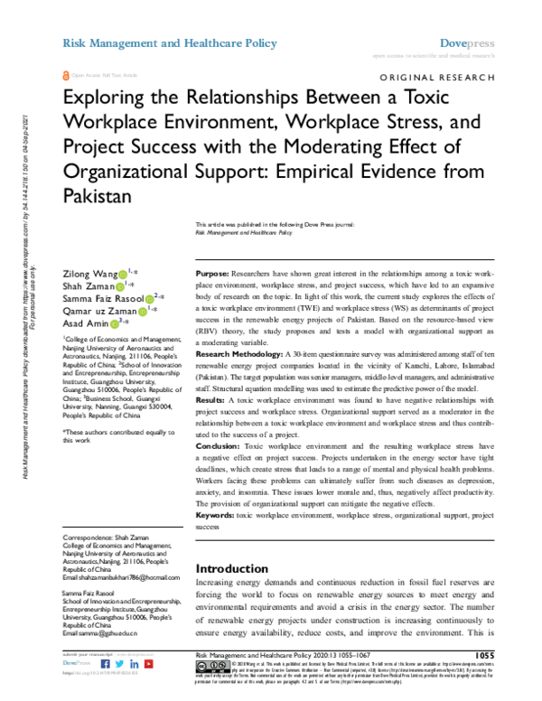 (PDF) Exploring the Relationships Between a Toxic Workplace Environment ...