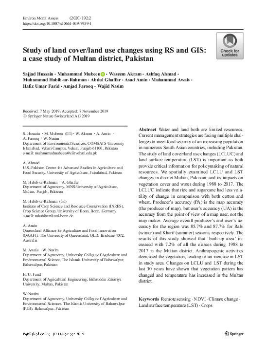 (PDF) Study of land cover/land use changes using RS and GIS a case