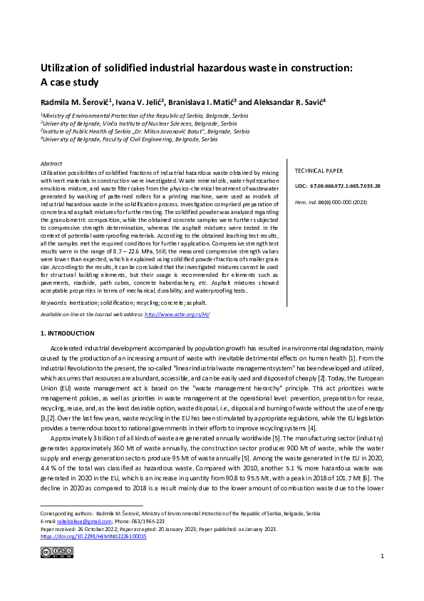 (PDF) Utilization of solidified industrial hazardous waste in construction A case study
