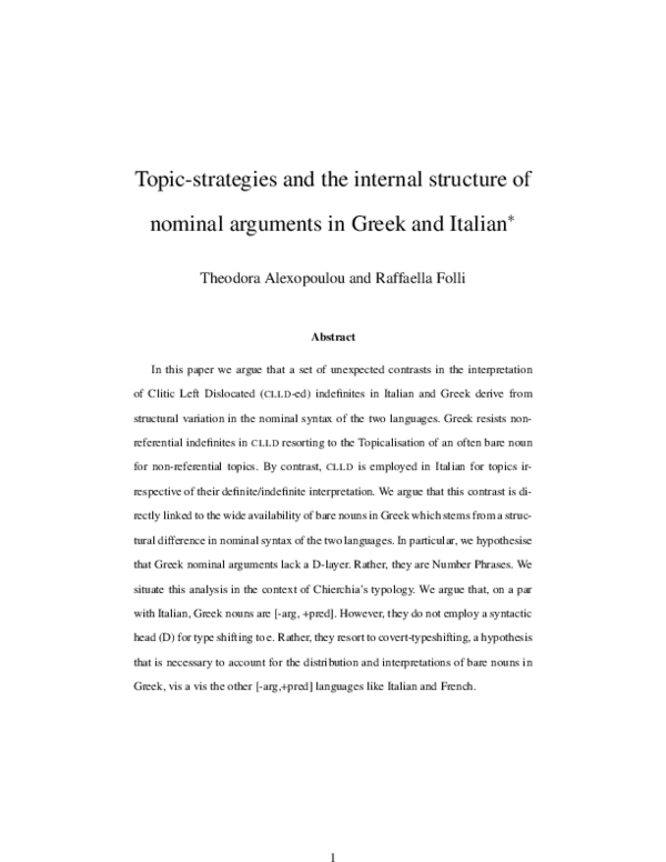 (PDF) Topic Strategies and the Internal Structure of Nominal Arguments ...