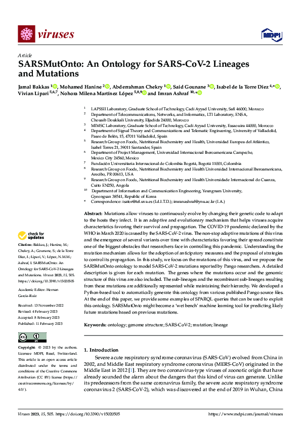 (PDF) SARSMutOnto: An Ontology for SARS-CoV-2 Lineages and Mutations