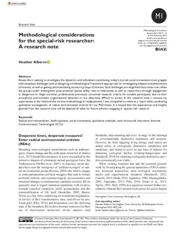 (PDF) Methodological considerations for the special-risk researcher: A ...