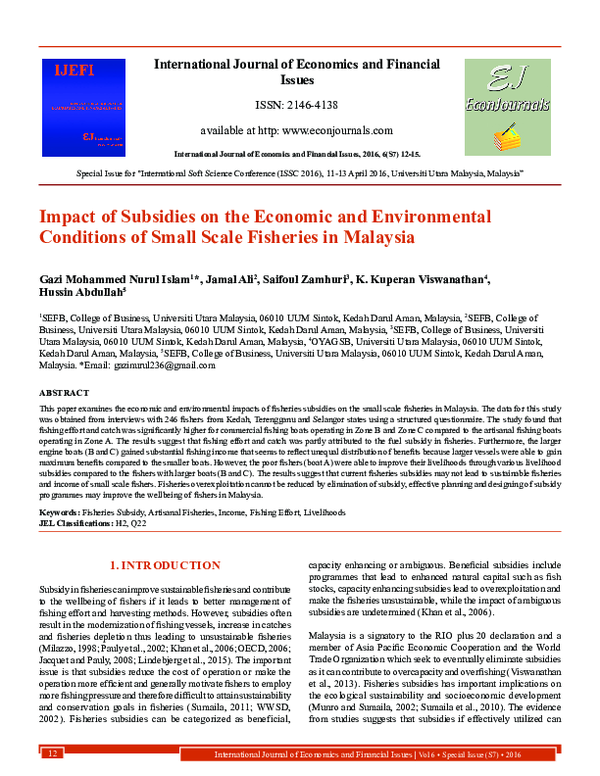 (PDF) Impact of Subsidies on the Economic and Environmental Conditions ...