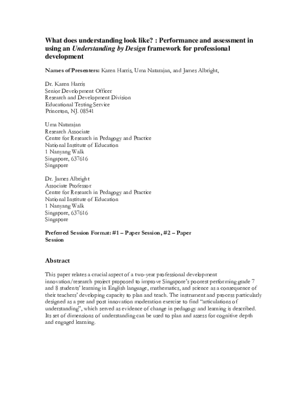 (PDF) What does understanding look like?: Performance and assessment in ...