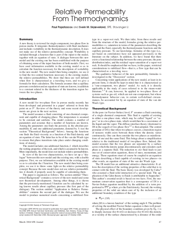 (PDF) Relative Permeability From Thermodynamics