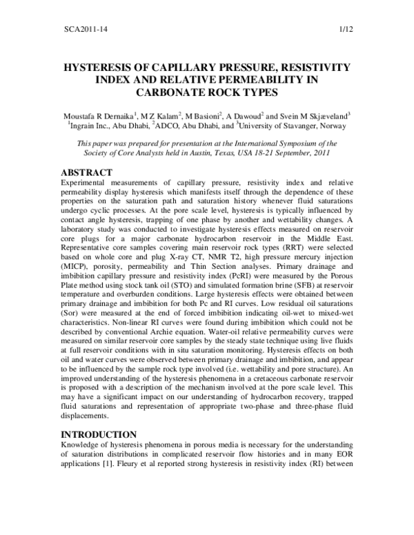(PDF) Hysteresis of Capillary Pressure, Resistivity Index and Relative ...