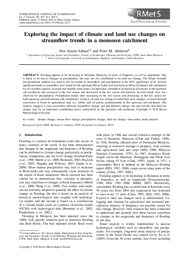 (PDF) Exploring the impact of climate and land use changes on ...