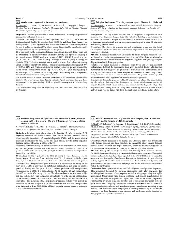 322 Prenatal diagnosis of cystic fibrosis: Parental opinion, clinical course in the first year of life and influence of having a sibling with the disease