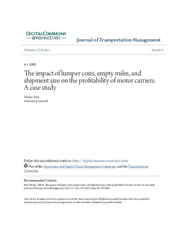 (PDF) The impact of lumper costs, empty miles, and shipment size on the ...