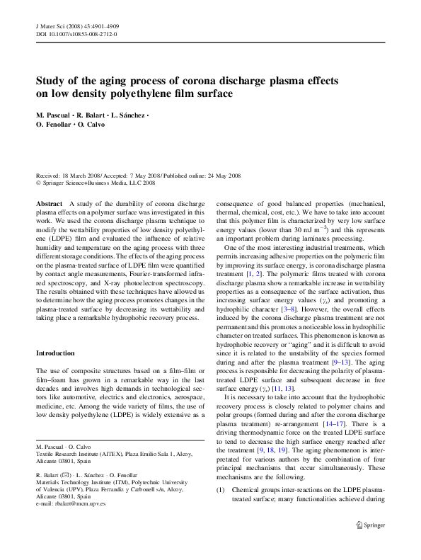 (PDF) Study of the aging process of corona discharge plasma effects on ...