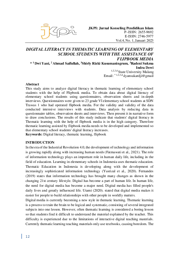 (PDF) Digital Literacy in Thematic Learning of Elementary School ...