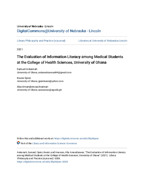 (PDF) The Evaluation of Information Literacy among Medical Students at ...