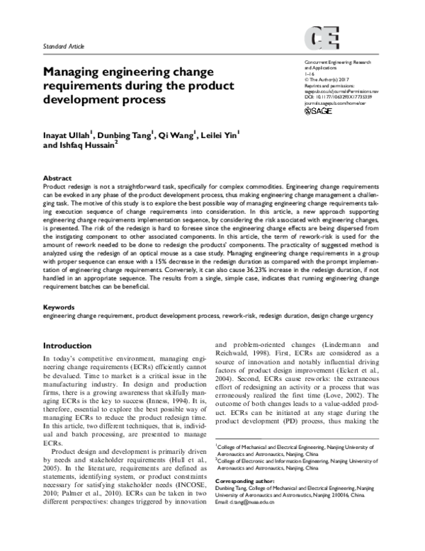(PDF) Managing engineering change requirements during the product ...