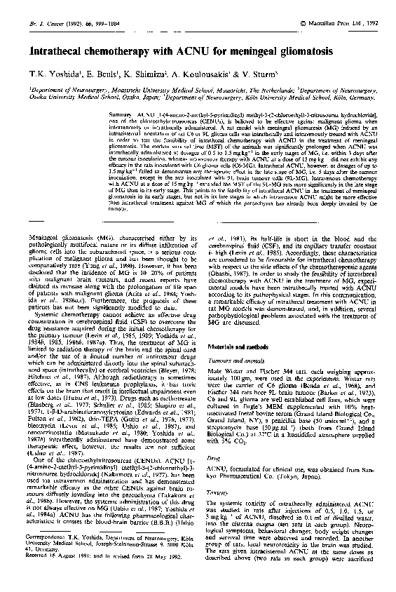 (PDF) Intrathecal chemotherapy with ACNU for meningeal gliomatosis