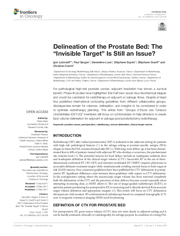 (PDF) Delineation of the Prostate Bed: The “Invisible Target” Is Still ...