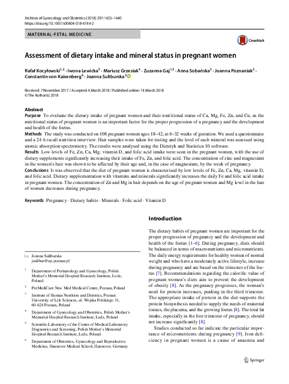 (PDF) Assessment of dietary intake and mineral status in pregnant women