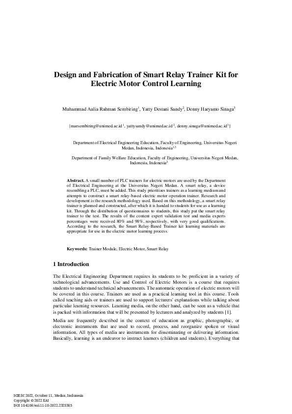 (PDF) Design and Fabrication of Smart Relay Trainer Kit for Electric