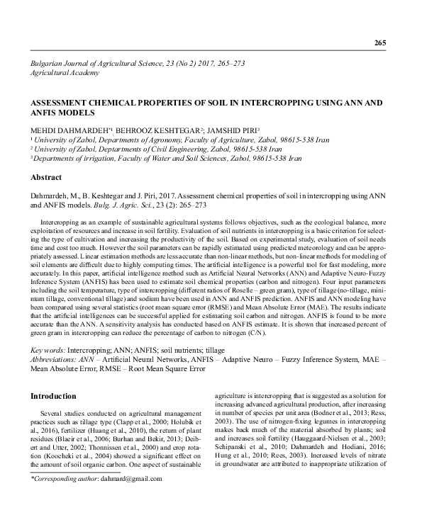 (PDF) Assessment Chemical Properties of Soil in Intercropping Using Ann ...