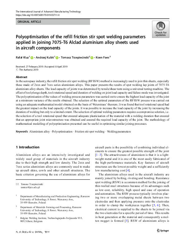 (PDF) Polyoptimisation of the refill friction stir spot welding ...