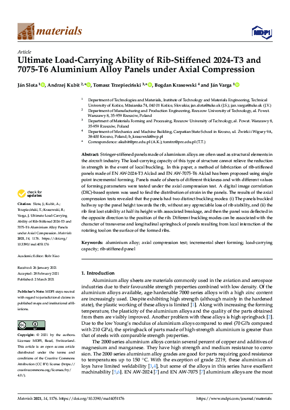 (PDF) Ultimate Load-Carrying Ability of Rib-Stiffened 2024-T3 and 7075 ...
