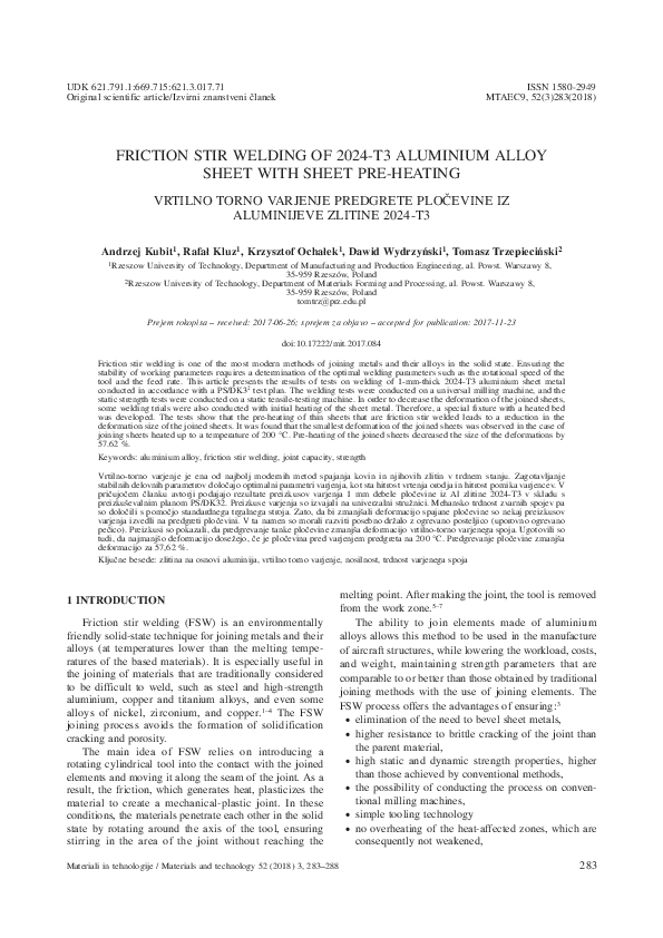 (PDF) Friction stir welding of 2024-T3 aluminium alloy sheet with sheet ...