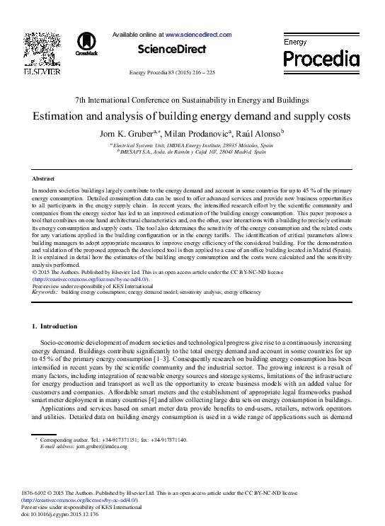 (PDF) Estimation and Analysis of Building Energy Demand and Supply Costs