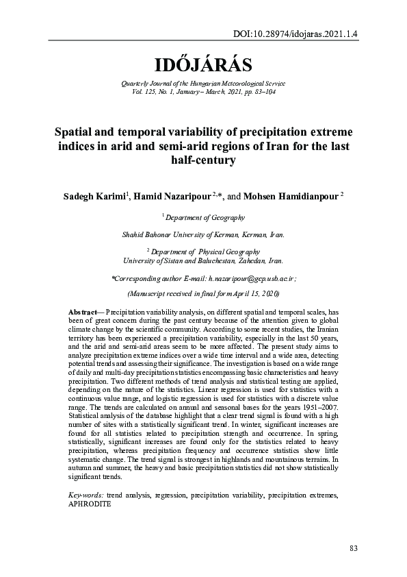 (PDF) Spatial and temporal variability of precipitation extreme indices ...