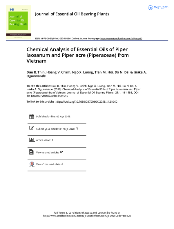 (PDF) Chemical Analysis of Essential Oils ofPiper laosanumandPiper acre ...
