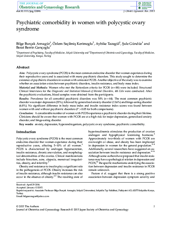 (PDF) Psychiatric comorbidity in women with polycystic ovary syndrome