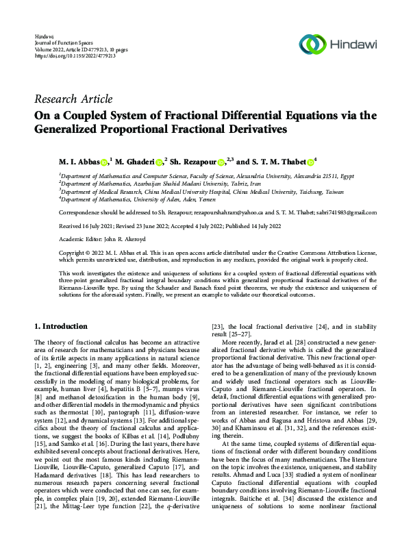 (PDF) On a Coupled System of Fractional Differential Equations via the ...