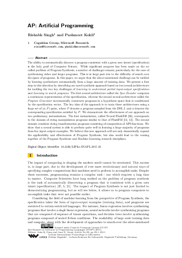 (PDF) AP: Artificial Programming