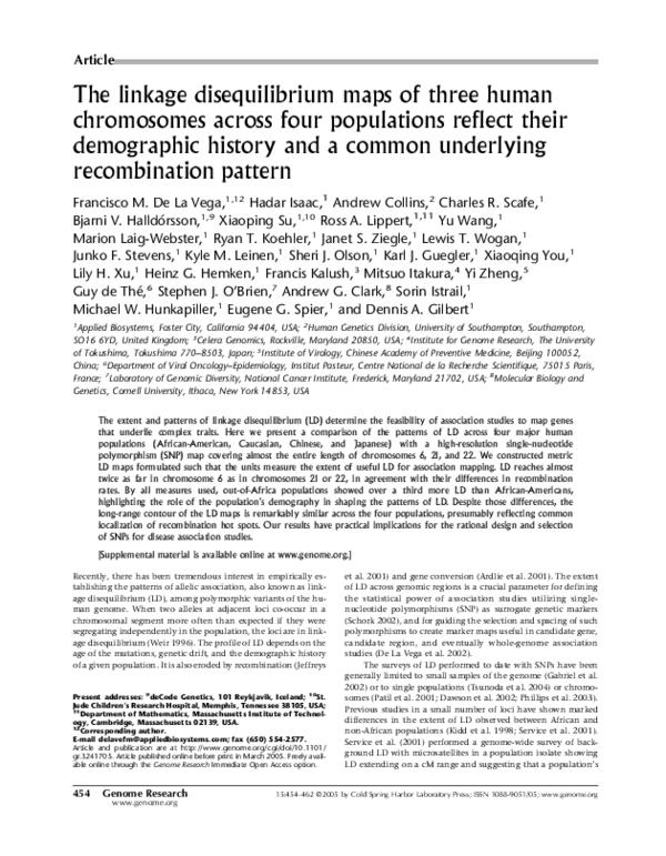 (PDF) The linkage disequilibrium maps of three human chromosomes across ...
