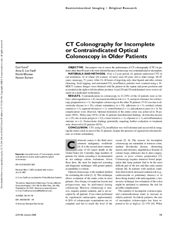 (PDF) CT Colonography for Incomplete or Contraindicated Optical ...
