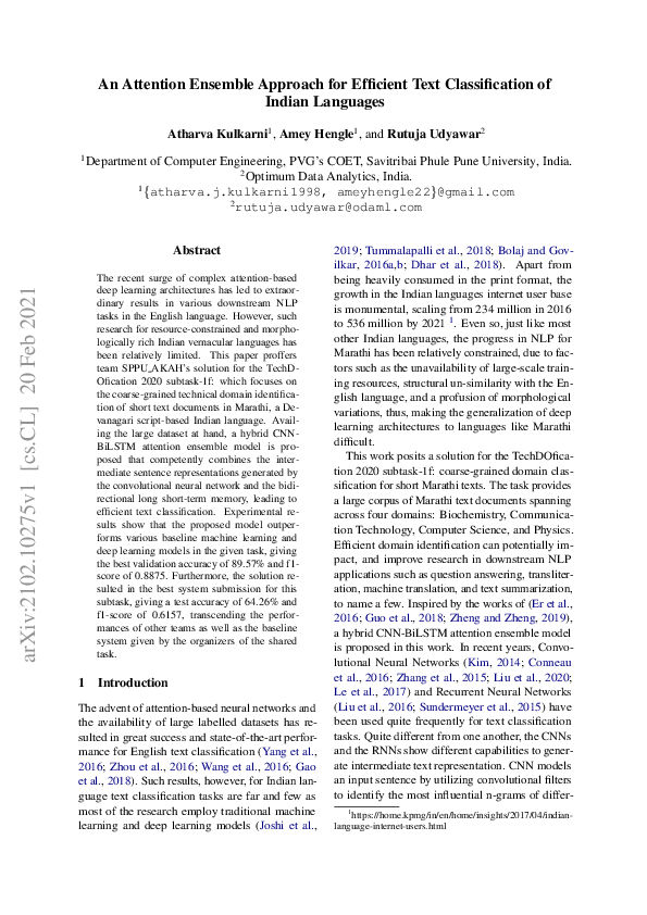 (PDF) An Attention Ensemble Approach for Efficient Text Classification ...