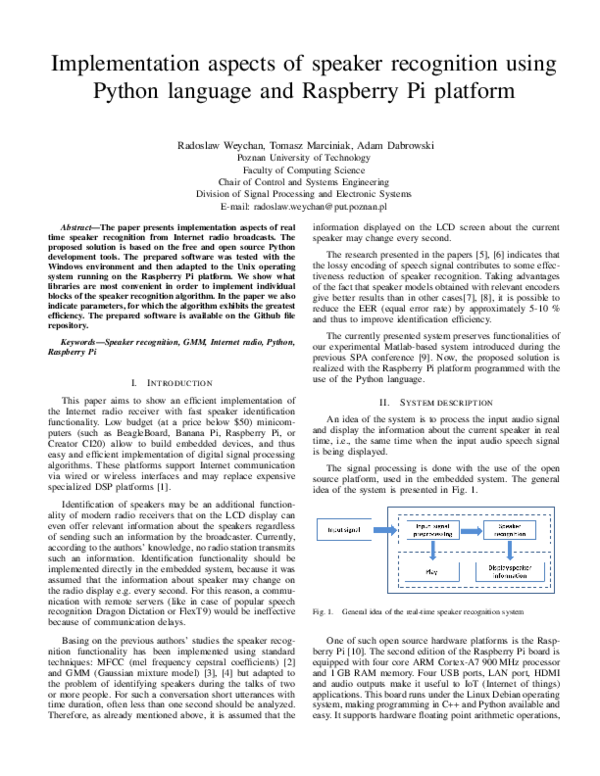 (PDF) Implementation aspects of speaker recognition using Python ...