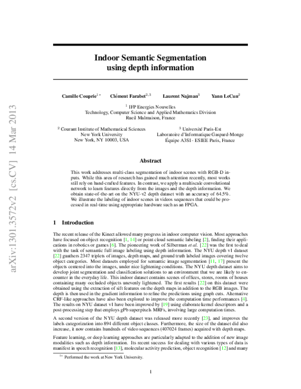 (PDF) Indoor Semantic Segmentation using depth information