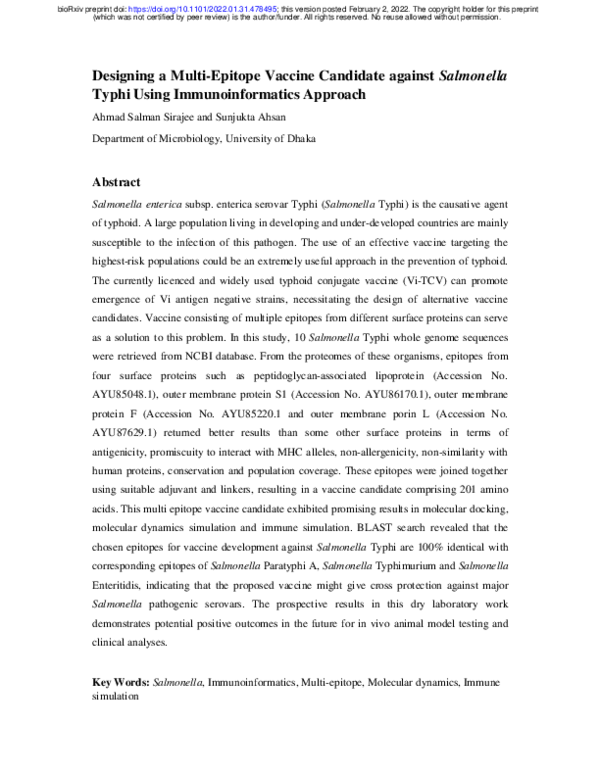 (PDF) Designing a Multi-Epitope Vaccine Candidate against Salmonella ...