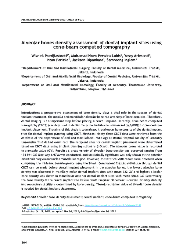 (PDF) Alveolar bones density assessment of dental implant sites using ...