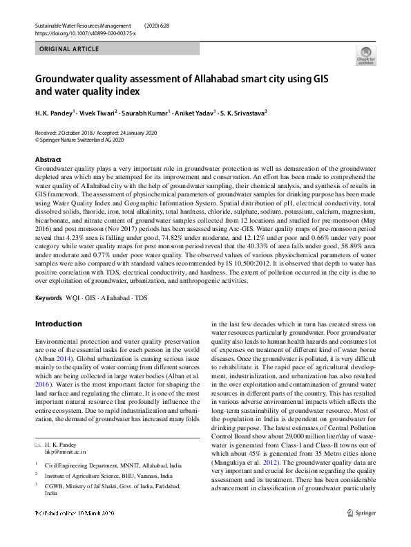 (PDF) Groundwater quality assessment of Allahabad smart city using GIS ...