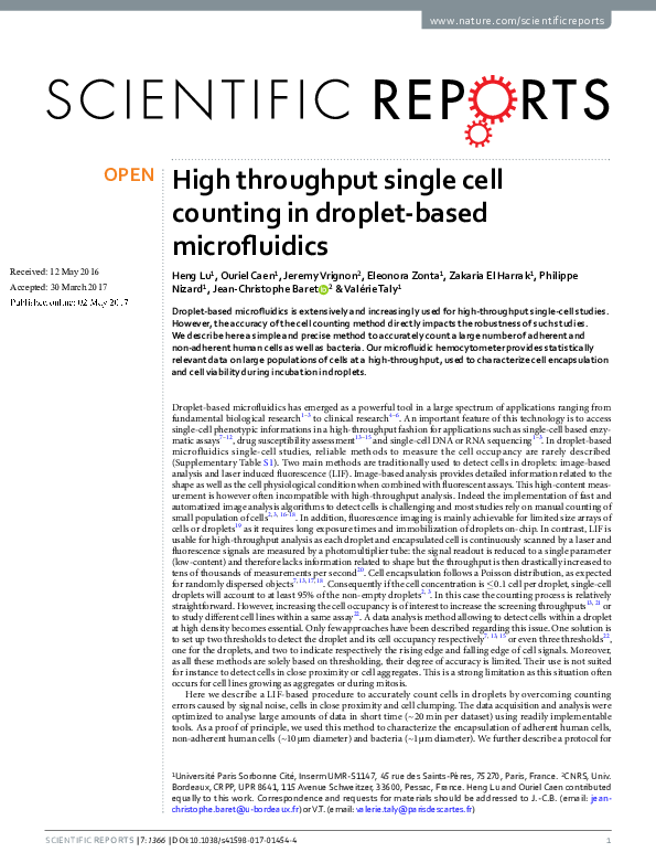 (PDF) High throughput single cell counting in droplet-based microfluidics