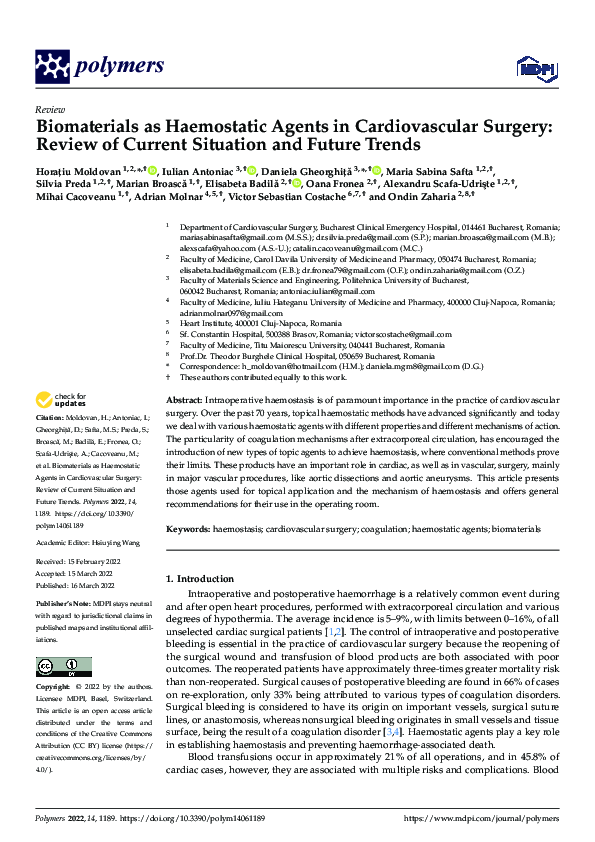 (PDF) Biomaterials as Haemostatic Agents in Cardiovascular Surgery ...