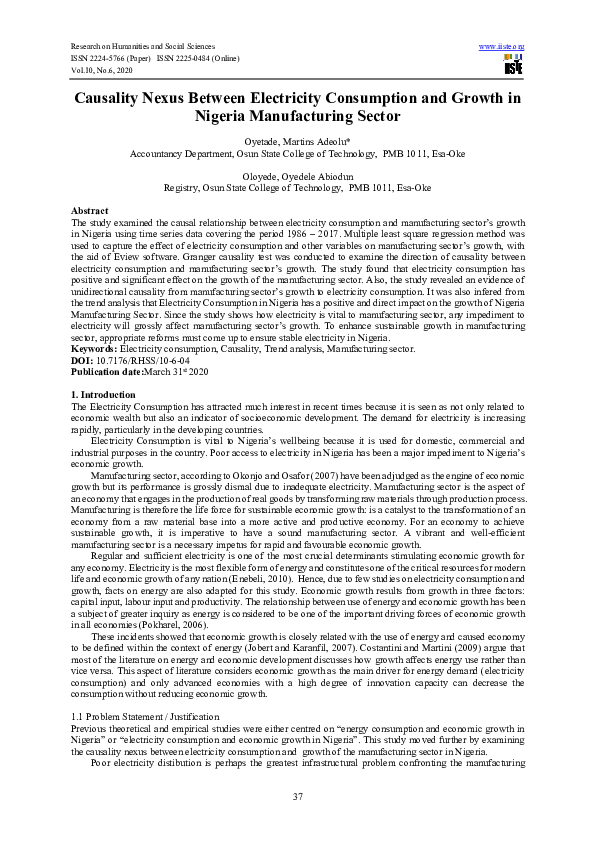 (PDF) Causality Nexus Between Electricity Consumption and Growth in ...